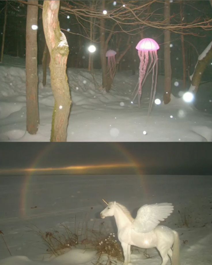 Reference image: diptych with jellyfish and unicorn